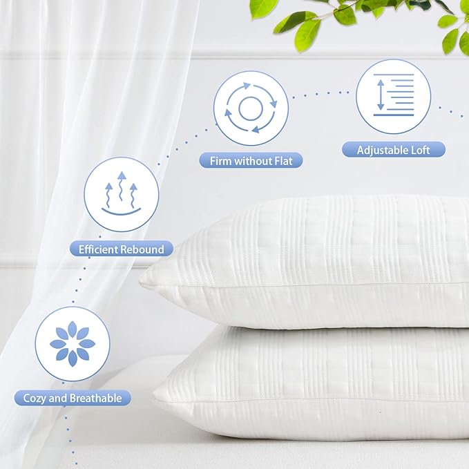 Meoflaw Cooling Pillows for Sleeping King Size Set of 2,Shredded Memory Foam Bed Pillow with Pillow Case-Double Sided Material,Adjustable Loft King Pillow for Side & Back Sleeper-Medium Firm