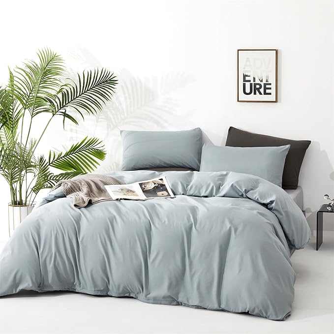 Luxlovery Blue Comforter Set Queen Light Bue Bedding Set Soft Breathable Blanket Quilts Modern Mist Blue Comforter Set for Queen Bed Women Men