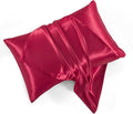 Satin Pillowcases with Zipper （20x30）,Queen Size Pillowcases Set of 2, Wine Red Silk Pillowcase for Hair and Skin