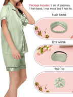EPLAZA Kids Satin Pajamas Sets Girls Boys Button-Down Silky Pajamas Sleepwear with Hairband Eye Mask Hair Tie