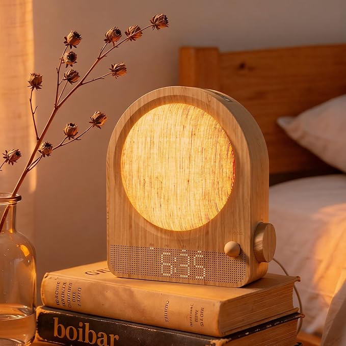 Vivilumens Gradual Sunrise Alarm Clock & White Noise Sound Machine for Better Sleep - Wood Grain Design, Wake-Up Light, Night Light, 10 Natural Sounds, Dual Alarms for Heavy Sleepers