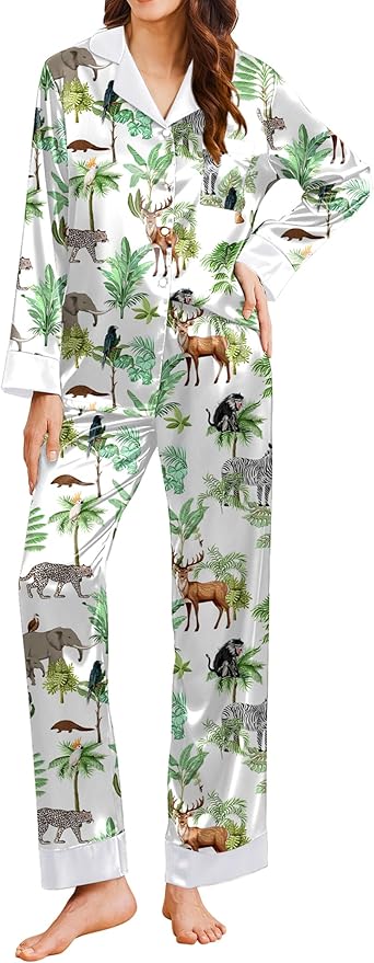 Ekouaer Silk Pajamas for Women Long Sleeve Satin Pajama Set Silky Pj Sets 2 Piece Button Down Loungewear Sleepwear