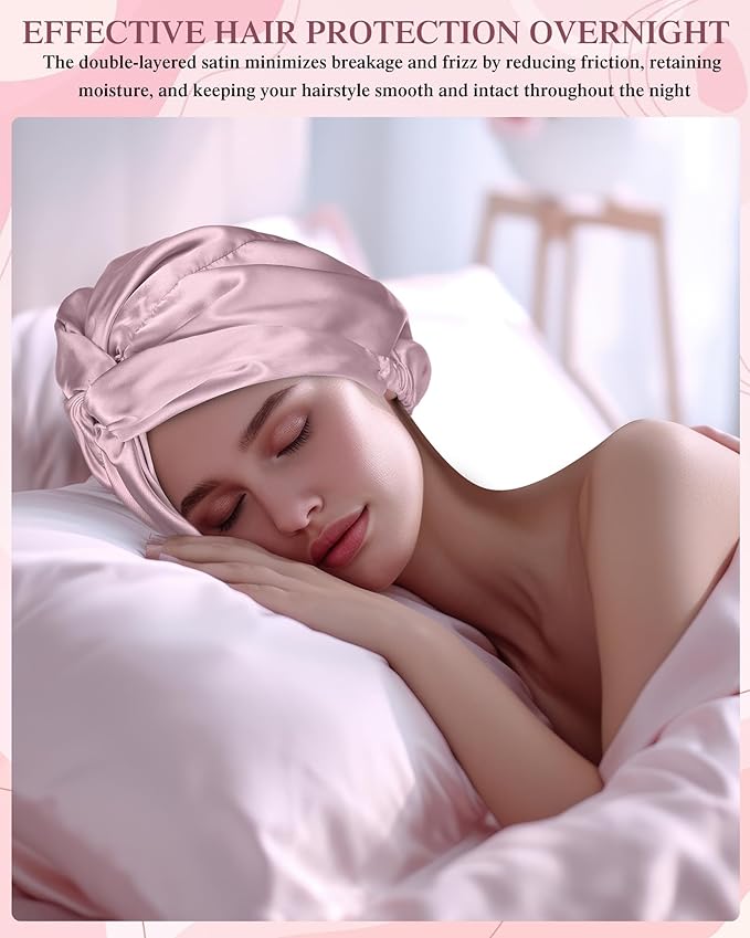 Canlierr 5 Set Adjustable Silk Satin Bonnet for Sleeping Women Scrunchie Double Layer Night Cap Sleep Turban Hair Wrap Unisex