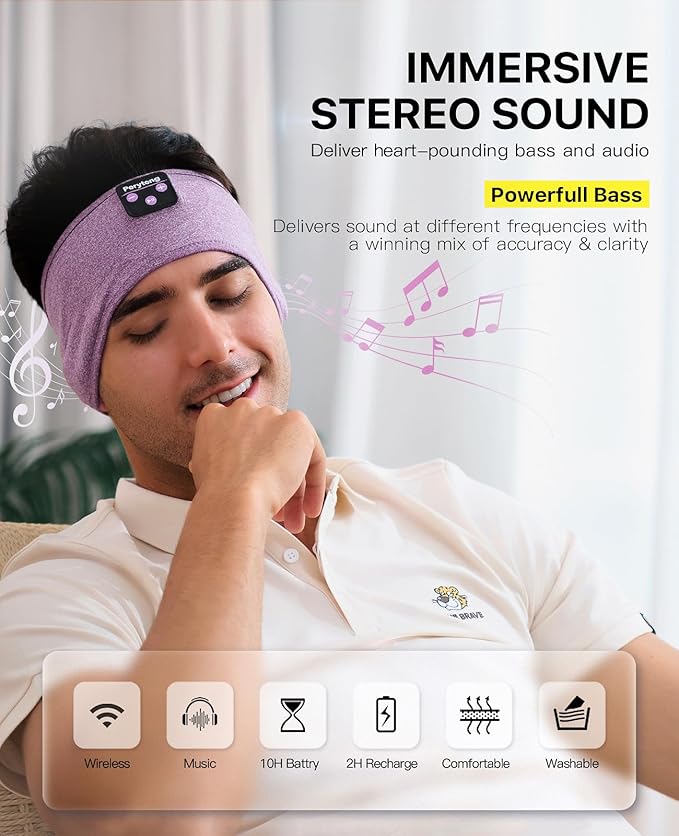 Perytong Sleeping Headphones, Bluetooth Headband, Soft Comfortable Headphones for Sleeping, Nap, Relaxation, Meditation, Yoga, Running, Jogging, Cool Tech Gifts for Women Men