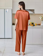 Ekouaer Satin Pajama Set for Women Short Sleeve Silky Pjs 2 Piece Lounge Sets Soft Comfy Sleepwear Loungewear S-XXL