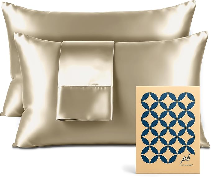 Satin Pillowcase 2 Pack - Queen Size (20"x30", Champagne Gold) - Silky Pillow Cases for Hair and Skin - Satin Pillow Covers with Envelope Closure - Extra Soft Premium Microfiber