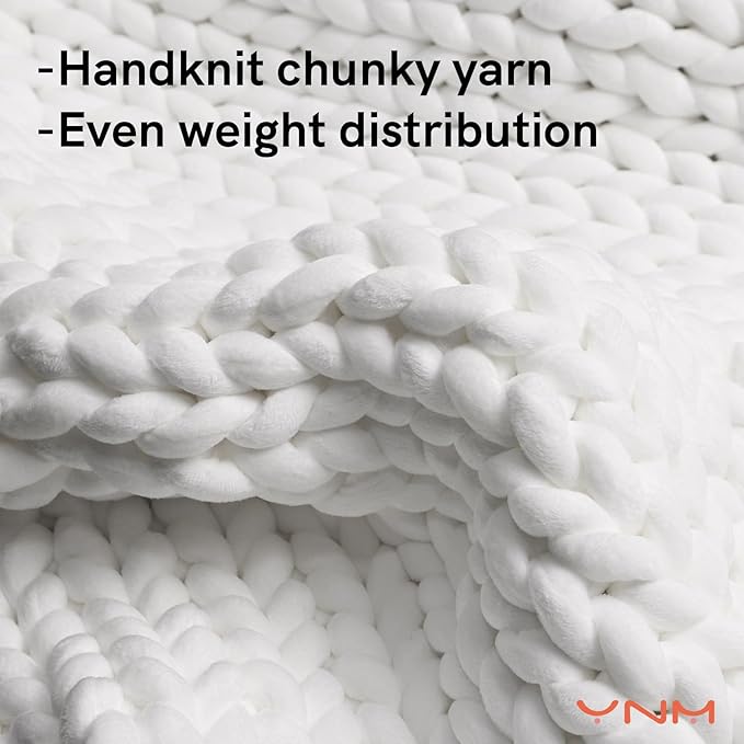 YnM Velvet Weighted Blanket, Handmade Chunky Knitted Design, Soft and Cozy, Temperature Regulating and Breathable, Machine Washable Throw for Sleep or Home Decor (White, 60x80 Inch, 20lbs)