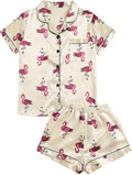 WDIRARA Women's Sleepwear Satin Short Sleeve Shirt and Shorts Pajama Set