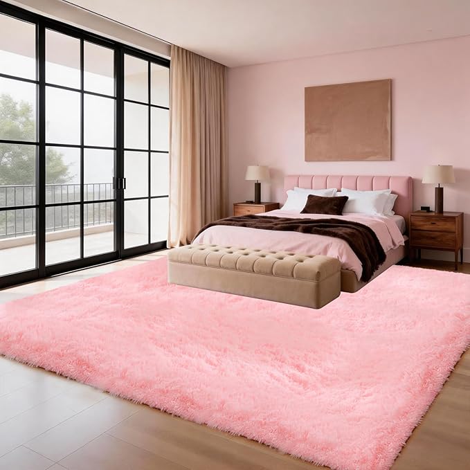 Pink Shag Area Rug 6x9 for Girls Bedroom, Large Fluffy Soft Shaggy Rugs for Living Room, Cute Fuzzy Furry Rug for Kids Room, Modern Shag Carpet for Toddler Nursery Dorm Room Decor, Upgrade Anti-Skid