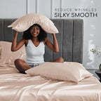 MR&HM Satin Bed Sheets, Twin Size Sheets Set, 3 Pcs Silky Bedding Set with 15 Inches Deep Pocket for Mattress (Twin, Champagne)