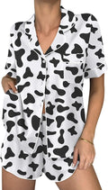 Ekouaer Womens Silk Satin Pajama Sets 2 Piece Button Down Silk Pjs Shorts Sets Cute Print Short Sleeve Sleepwear S-4XL