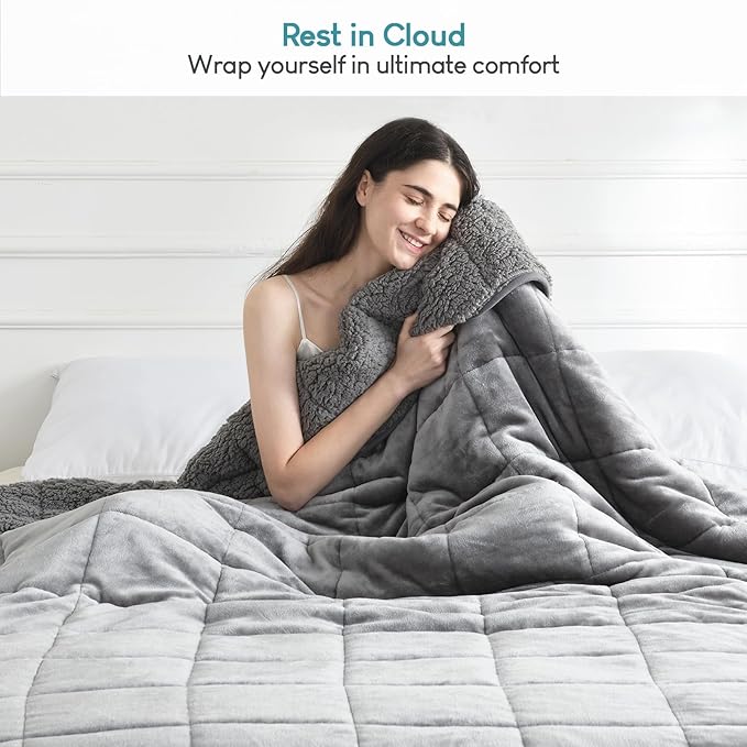 Cottonblue Weighted Blanket 15lbs 80x87 Inches for Queen King Size Bed, Ultra Soft Sherpa Fleece Weighted Throw Blankets for Relax and Sleep, Cozy Warm Comfort Heavy Bed Blankets, Grey