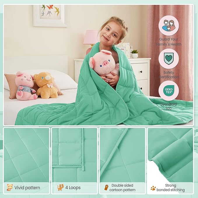 HOSUKKO Weighted Blanket - 7 lbs Green Heavy Blanket - Breathable Blanket(41 * 60 inches, 7 lbs)