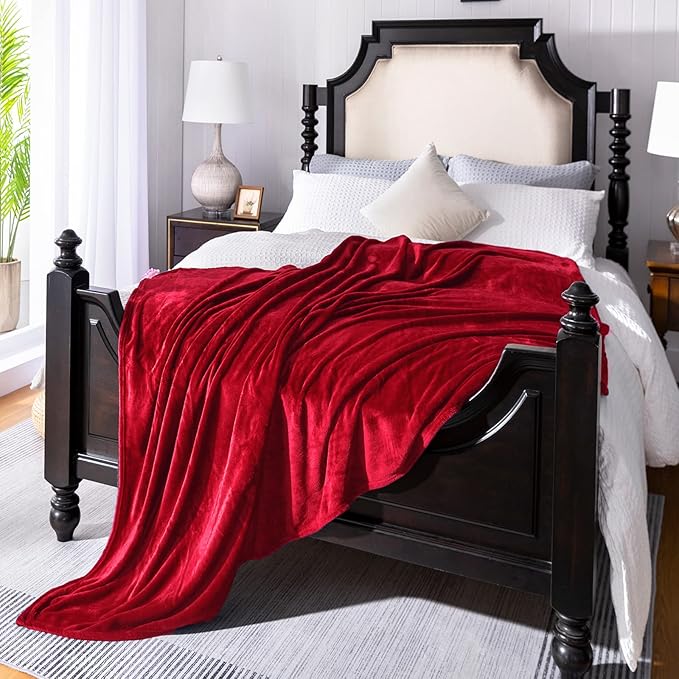 JIAHANNHA Flannel Fleece Blanket Queen Size Red 90 by 90 Inches Blankets for Couch Sofa Bed 280GSM,Super Soft Plush Cozy and Luxury Warm Bed Blanket for All Season