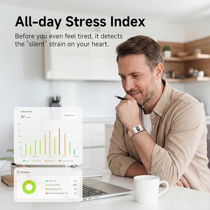 Smart Bracelet, Subscription-Free 24/7 Health Tracking, Heart Rate, SpO2, HRV & Sleep Tracker with IPX8 Waterproof, Wearable Activity & Fitness Tracker, 7-Day Battery, 2 Bands (Rose Gold)