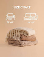 YnM Basketweave Chunky Knit Throw, Solid Neutral Vibe Textured Blanket with Tassel for Home Decor, 50 x 60 in, Beige