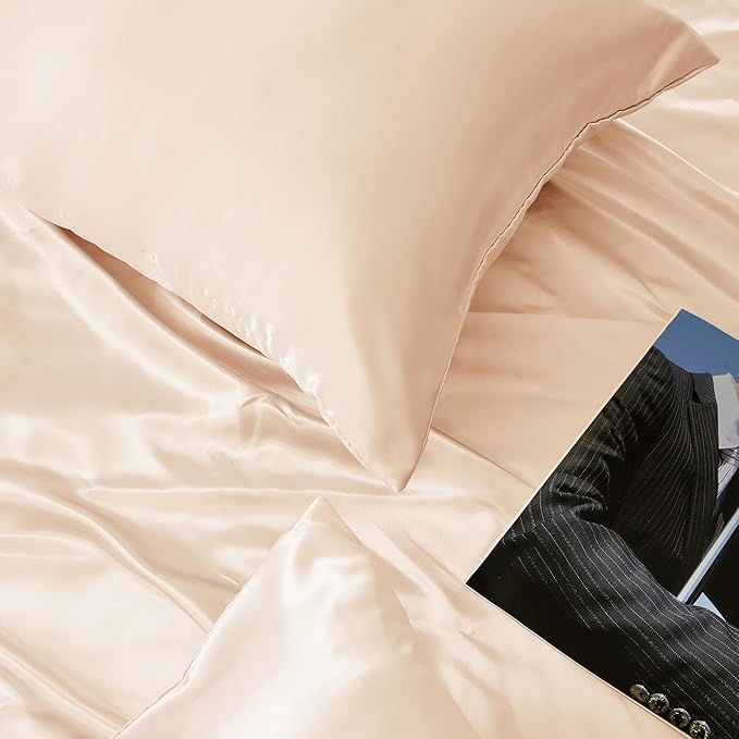 Champagne King Size Satin Pillowcase Set of 2 with Envelope Closure,Champagne Silk Pillowcase for Hair and Skin (20x36)