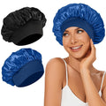 2Pcs Satin Bonnets Silk Bonnet for Sleeping Hair Bonnet for Curly Hair(Black&Blue)