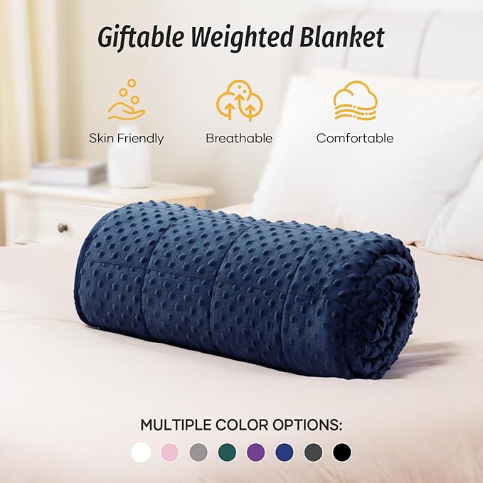 Wemore Minky Dot Weighted Blanket for Adults King Size 25 lbs, Soft Cozy Heavy Blanket for Bed and Couch, Breathable Blanket for All-Season with Glass Beads, Navy Blue 80 x 87 inches