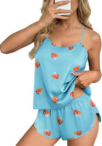 Ekouaer Silk Pajamas Set for Women Satin Backless Lingerie Pjs Cami Top and Shorts Nightwear