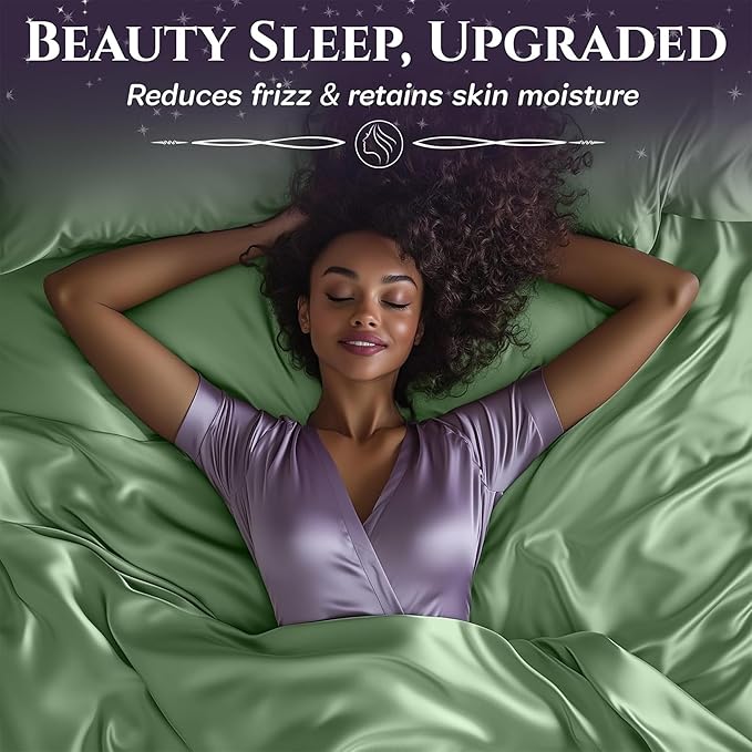 SLEEP SANCTUARY Satin Sheets Twin Size – 3 Piece Luxury Silky Bed Set, Softer Than Silk, 15" Deep Pocket, Cooling & Wrinkle-Free, Moisture-Wicking & Breathable for Hair & Skin (Sage Green)