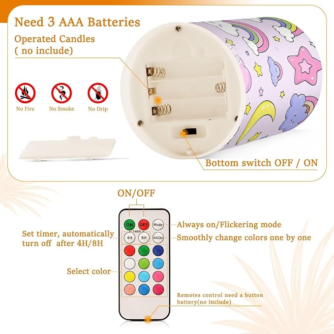 Cute Cartoon Moon Star Purple Peach Decorative Flickering Battery Operated led flameless Candles Electronic Lights unscented with Timer for Dinner Window Battery Powered