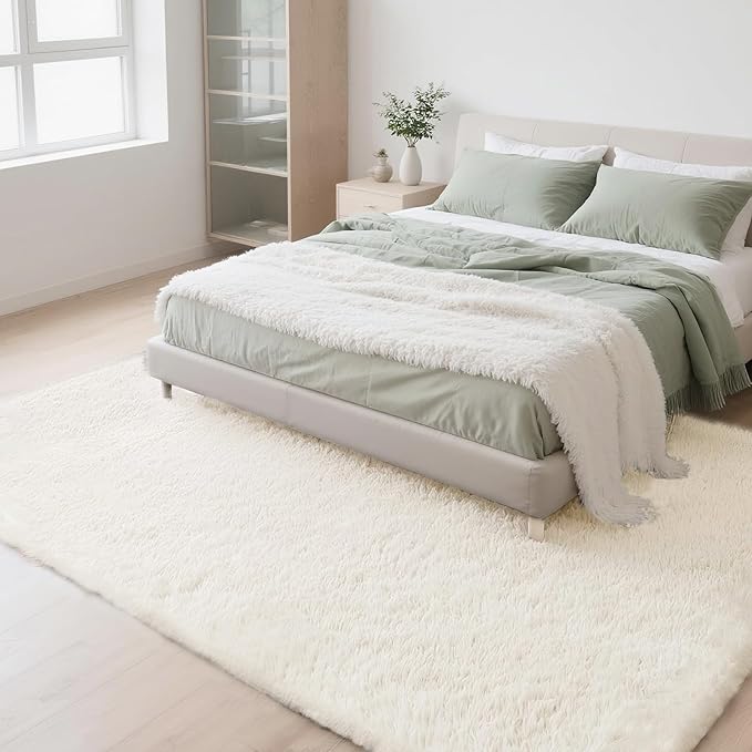 Shag Cream Rug 5x7 Area Rugs for Bedroom Living Room - Non Slip Ultra Soft Large Fluffy Fuzzy Shag Plush Shaggy Furry Rug for Dorm Kids Room Nursery Playroom, Home Office Modern Carpet Decor