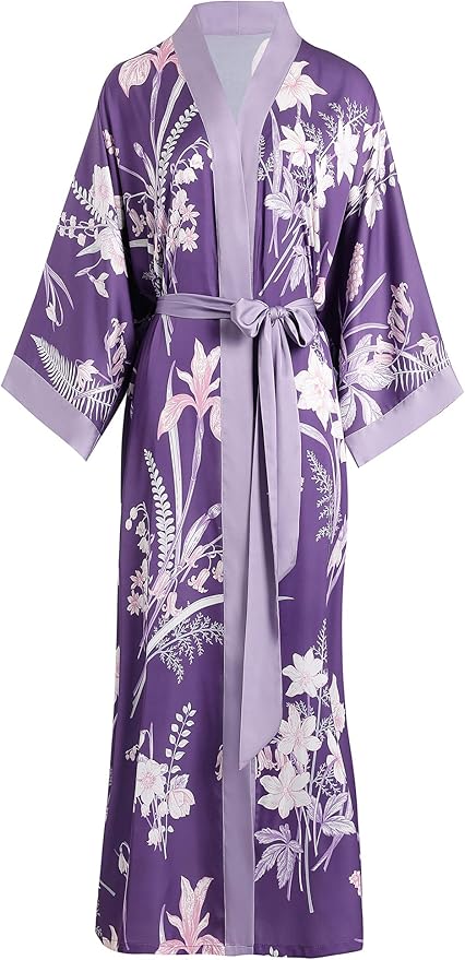 Aensso Long Soft Lightweight Silky Kimonos Robes for Women, Luxury Japanese Floral Womens Kimono Robe