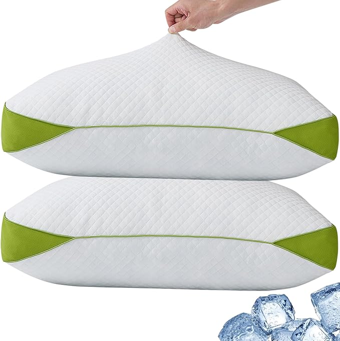 Luxury Hotel Cooling Pillow for Sleeping,Medium Firm Shredded Memory Foam Pillows Standard Size Set of 2,with Zipper Adjustable Supportive