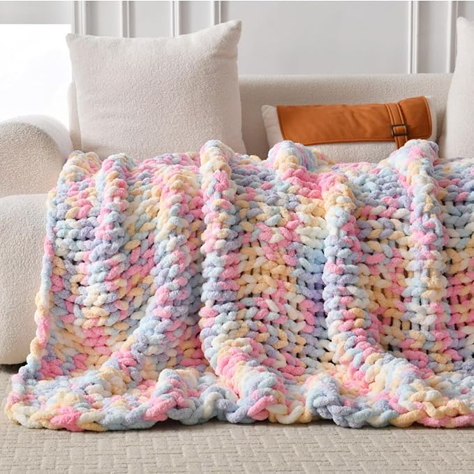 Ultra Soft Chunky Knit Throw Blanket 50x60 Hand Knitted Warm Chenille Throw Blanket, Home Decor Soft Thick Yarn Cable Knit Blanket Breathable Fleece Banket Christmas for Couch Bed Sofa Best GIF