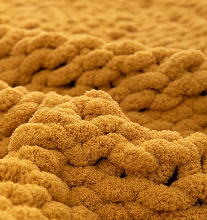 Chunky Knit Blanket Soft Chenille Yarn Knitted Throw Blanket 50"X60" Handmade Cable Warm Thick Giant Blanket for Couch Bed Trips (Turmeric Yellow, Throw 50"X60")?-¡­