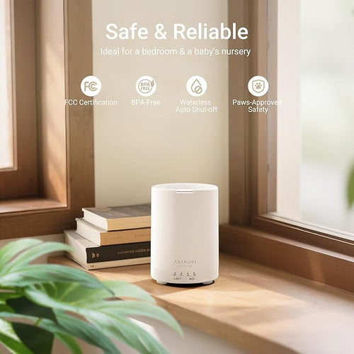 ASAKUKI Essential Oil Diffuser for Home, 300 ml Humidifier with Automatic Shut-Off, Quiet Aromatherapy Diffuser with 7 LED Lights for Living Room, Kitchen, Bedroom, Hotel - Pure White