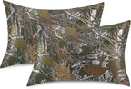 Camo Satin Pillowcase for Hair and Skin, Real Tree Camouflage Pattern Silk Pillow Case with Envelope Closure, Queen Size 20x30 inches, 1 PC