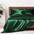 MR&HM Satin Bed Sheets, King Size Sheets Set, 6 Pcs Silky Bedding Set with 15 Inches Deep Pocket for Mattress (King, Dark Green)