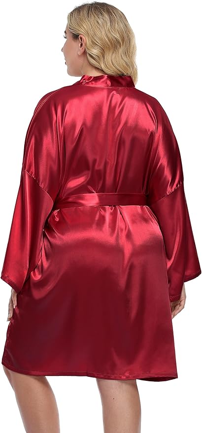 Women's Plus Size Satin Kimono Robes Short Silk Bathrobe Bridesmaid Wedding Party Nightgown Sleepwear
