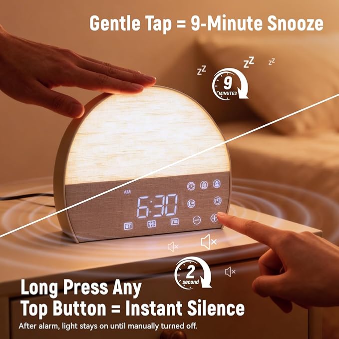 Sunrise Alarm Clock for Heavy Sleepers & Adults, Wake Up Light with Bluetooth Speaker, White Noise Machine with 30 Soothing Sounds, FM Radio, Dual Alarms, Dimmable Clock, Smart Touch Screen