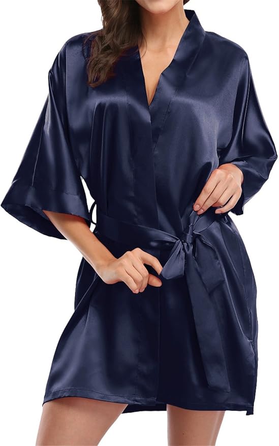 Giova Women's Satin Robe Bride & Bridesmaid Wedding Party Bathrobe Short Kimono Gown