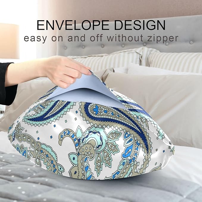 Satin Pillowcase for Hair and Skin, Vintage Floral Paisley Silk Pillowcase Soft and Cozy Body Pillow Covers, Standard Size Satin Pillow Cases with Envelope Closure(20x26 Inch), 1PC