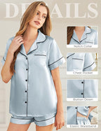 Silk Pajamas for Women Short Sleeve Sleepwear Soft Button Down Loungewear 2 Piece Satin Pjs Shorts Set S-XXL