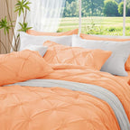 BEDELITE Apricot Queen Comforter Set - 3 Pieces Boho Pintuck Bedding Comforter Sets, Lightweight Soft & Warm Bed Comforter Queen with 2 Pillowcases for All Season