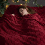 NEWCOSPLAY Super Soft King Blanket Red Premium Silky Flannel Fleece 3D Checkered Lightweight Bed Blanket All Season Use (Red Checkered, King(90"x110"))