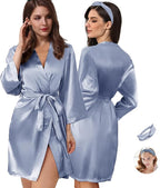 WJing Yi Jia 2Pcs Womens Floral Kimono Robe Silk Robes Bride Bridesmaid Satin Robes Bridal Dressing Gown Silky Bathrobe