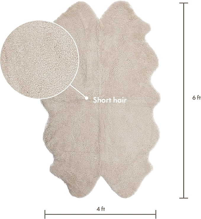 Nordic Sheep Real Sheepskin Rug 4x6 ft | Sheepskin Rugs for Living Room and Sofa | Large Bedside Rugs for Bedrooms is Breathable & Heat-regulating | Fluffy Rug in Color Beige