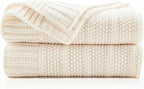 Douceur Cream Throw Blanket for Bed, Soft Cozy Lightweight Stripe Pattern Knitted Throw Blanket for Sofa, Living Room, 60"X80"