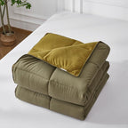 HIG 3pc Dark Olive Queen Size Comforter Set - All Season Reversible Down Alternative Comforter with Two Shams - Quilted Duvet Insert with Corner Tabs - Box Stitched Blanket - Breathable, Soft, Fluffy