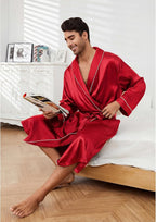 Vulcanodon Men’s Satin Robe Lightweight,Men's Luxurious Silk Kimono Bathrobe
