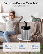 Feekaa Stainless Steel Humidifier, Easy Clean Dishwasher Safe, 4L/1Gal Cool Mist Humidifiers for Bedroom, Humidifiers for Baby, Humidifier Large Room for Nursery, Plant, Office, Living Room, Black