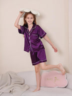 DIPUG 3 Piece Girls Silk Pajamas Set Soft Satin PJs Sleepwear for Comfortable Nights