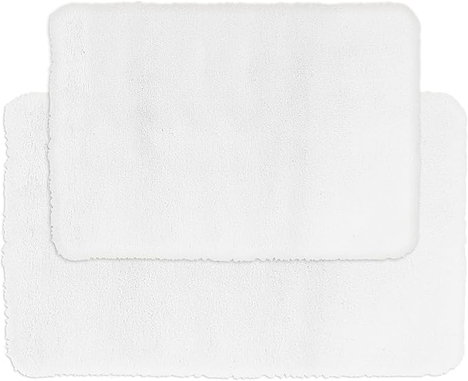 2 Piece Faux Fur Bath Rug Set, 20" x 32" and 17" x 24", Ivory