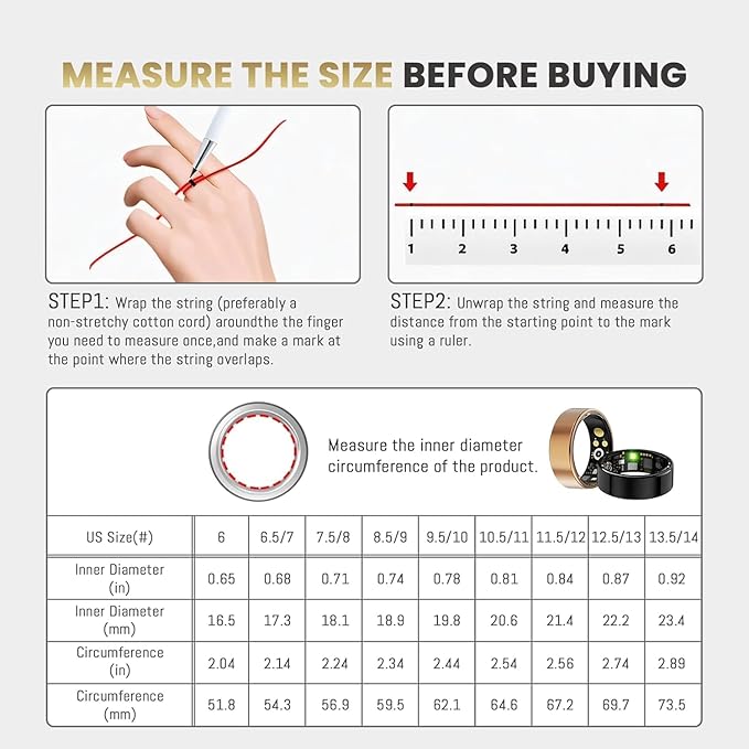 Smart Ring for Women Men, Health Tracker with Heart Rate/Blood Oxygen/Blood Pressure/Sleep Monitor/Step Counting, IP68 Waterproof Fitness Ring, No App Fees for iPhone & Android (Rose Gold, 6#)
